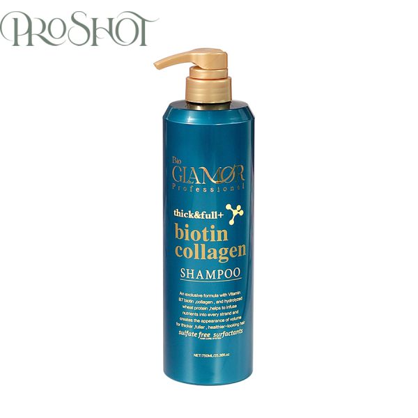 قیمت و خرید شامپو حجم دهنده و تقویت کننده بیوتین و کلاژن گلامور Bio Glamor Professional Biotin & Collagen Shampoo 750ml
